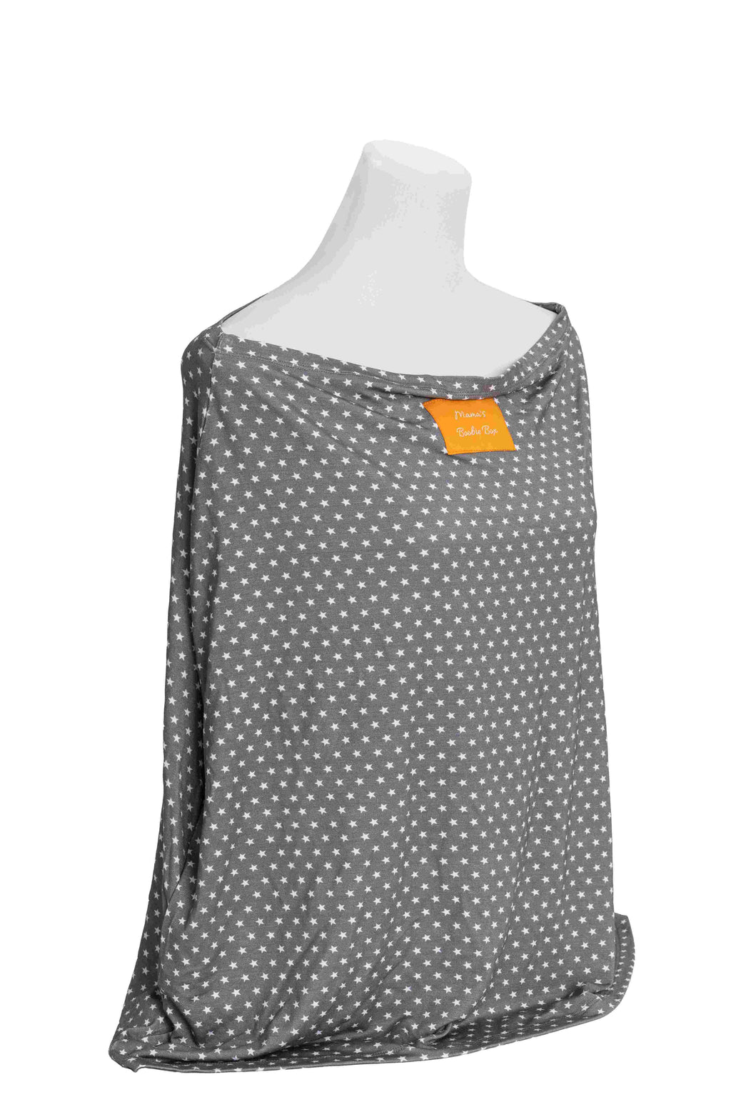 Breastfeeding Cover in grey and white star print on manequin